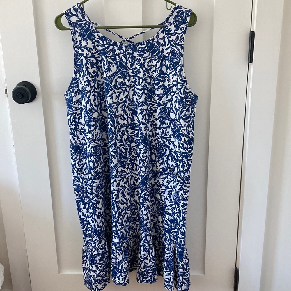 Lilly Pulitzer Blue and White Sleeveless Floral Shift Dress